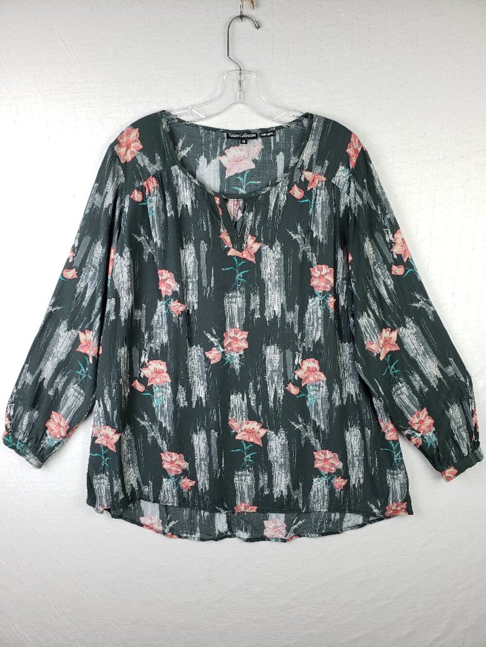 Tolani Collection Tunic Top Peasant Blouse Floral Print size 1X Boho Resortwear